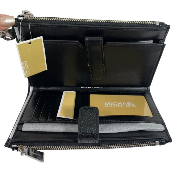 NWT $158 MICHAEL KORS Jet Set Double Zip Wristlet Phone Wallet Black Leather - Picture 4 of 6